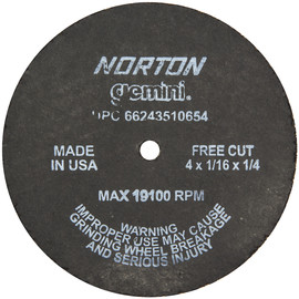 Norton® 4" X 1/16" X 1/4" Gemini® Coarse Grit Aluminum Oxide Portable Type 01/41 Small Diameter Cut Off Wheel