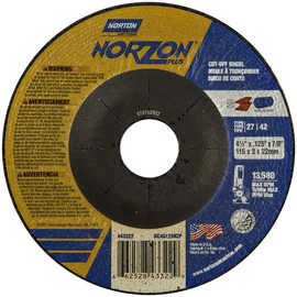 Norton® 4 1/2" X .125" X 7/8" NorZon Plus® Extra Coarse Grit Ceramic Alumina Type 27/42 Depressed Center Cut Off Wheel