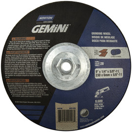 Norton® 9" X 1/4" X 5/8" - 11" Gemini® Extra Coarse Grit Aluminum Oxide Type 28 Depressed Center Grinding Wheel
