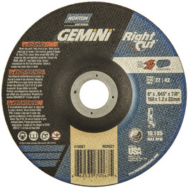 Norton® 6" X .045" X 7/8" Gemini®/RightCut® Extra Coarse Grit Aluminum Oxide Type 27/42 Depressed Center Cut Off Wheel