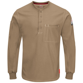 Bulwark® 2X Regular Khaki Westex G2™ Fabrics By Milliken®/Cotton/Polyester Flame Resistant Long Sleeve Henley With Button Front Closure