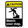 NMC™ 10" X 7" White .0045" Vinyl Personal Protective Equipment Sign "CAUTION Watch your step."