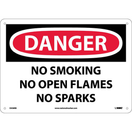 NMC™ 10" X 14" White .05" Plastic Smoking Control Sign "DANGER NO SMOKING NO OPEN FLAMES NO SPARKS"