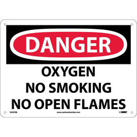 NMC™ 10" X 14" White .05" Plastic Smoking Control Sign "DANGER OXYGEN NO SMOKING NO OPEN FLAMES"