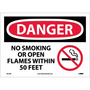 NMC™ 10" X 14" White .0045" Vinyl Smoking Control Sign "DANGER NO SMOKING OR OPEN FLAMES WITHIN 50 FEET"