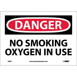 NMC™ 7" X 10" White .0045" Vinyl Smoking Control Sign "DANGER NO SMOKING OXYGEN IN USE"