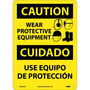 NMC™ 14" X 10" Yellow .04" Aluminum Bilingual Sign "WEAR PROTECTIVE EQUIPMENT USE EQUIPO DE PROTECCION"