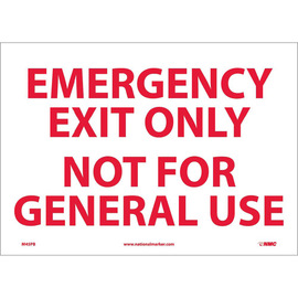 NMC™ 10" X 14" White .0045" Vinyl Fire Safety Sign "EMERGENCY EXIT ONLY NOT FOR GENERAL USE"