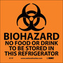 NMC™ 7" X 7" Orange .0045" Vinyl Biohazard Sign "BIOHAZARD NO FOOD OR DRINK TO BE STORED IN THIS REFRIGERATOR"