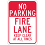 NMC™ 18" X 12" White .08" Aluminum Parking And Traffic Sign "NO PARKING FIRE LANE KEEP CLEAR AT ALL TIMES"