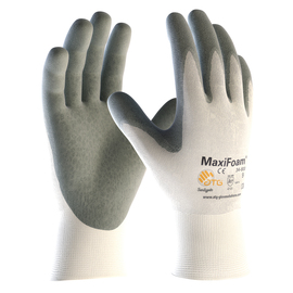 Protective Industrial Products X-Small MaxiFoam® Premium 15 Gauge Gray Nitrile Palm And Finger Coated Work Gloves With White Nylon Liner And Knit Wrist