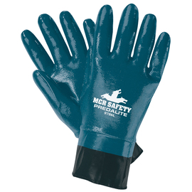 MCR Safety® Medium Predalite® Blue Nitrile Full Dip Coated Work Gloves With Blue Interlock Liner And PVC Safety Cuff