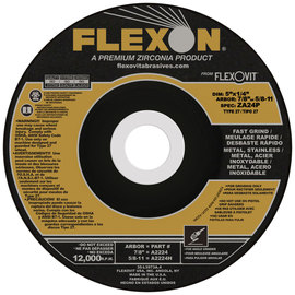 Flexovit® 5" X 1/4" X 7/8" FLEXON® 24 Grit Zirconia Alumina Grain Reinforced Type 27 Depressed Center Grinding Wheel