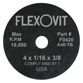 Flexovit® 4" X 1/16" X 3/8" HIGH PERFORMANCE™ 46 Grit Aluminum Oxide Grain Reinforced Type 1 Cut Off Wheel
