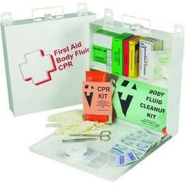 Honeywell White Steel Small All-In-One First Aid/CPR/Body Fluid Clean-Up Kit