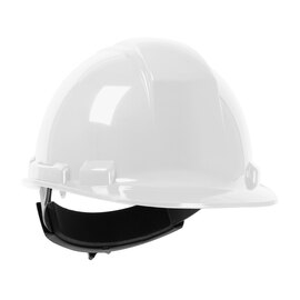 Protective Industrial Products White Whistler™ HDPE Non-Vented Cap Style Hard Hat With Wheel Ratchet/4 Point Nylon Webbing Cradle Suspension