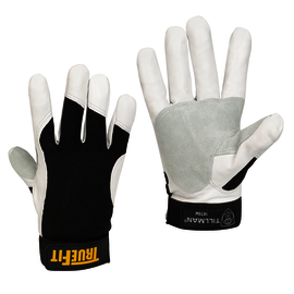 Tillman™ Size Large Black And White TrueFit™ Goatskin And Spandex Full Finger Mechanics Gloves With Elastic And Hook and Loop Cuff