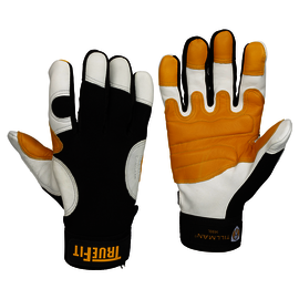 Tillman™ Size Large White, Gold And Black TrueFit™ Goatskin And Spandex Full Finger Mechanics Gloves With Elastic And Hook and Loop Cuff