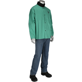 Protective Industrial Products 5X Green Sateen FR Treated Jacket With Snap Front Closure