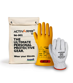 Ansell Size 9 Black ActivArmr® Latex Rubber Class 00 Linesmen Gloves Kit