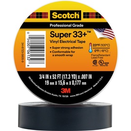 3M™ 0.75" X 52' Black Scotch® Super 33+ 7 mil PVC Electrical Tape