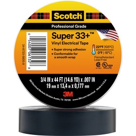 3M™ 0.75" X 44' Black Scotch® Super 33+ 7 mil PVC Electrical Tape