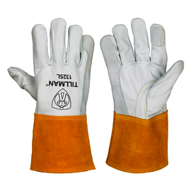 Tillman® Large 12" Bourbon Brown And Pearl Top Grain Rough Side Out Goatskin Unlined TIG Welders Gloves