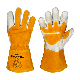 Tillman® Medium 12.5" Bourbon Brown And Pearl Top Grain Split Cowhide Fleece Lined MIG Welders Gloves