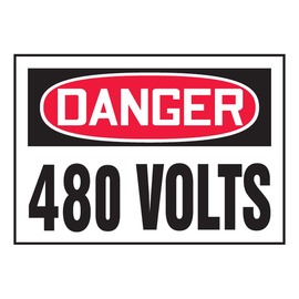 AccuformNMC™ 3 1/2" X 5" Black/Red/White Vinyl Electrical Safety Label "OSHA DANGER 480 VOLTS"