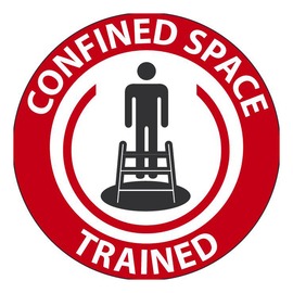AccuformNMC™ 2 1/4" Black/Red/White Vinyl Hard Hat/Helmet Decal "CONFINED SPACE TRAINED (With Graphic)"