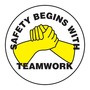 AccuformNMC™ 2 1/4" Yellow/Black/White Vinyl Hard Hat/Helmet Decal "SAFETY BEGINS WITH TEAMWORK (With Graphic)"