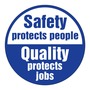 AccuformNMC™ 2 1/4" Blue/White Vinyl Hard Hat/Helmet Decal "SAFETY PROTECTS PEOPLE QUALITY PROTECTS JOBS"
