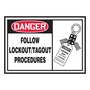 AccuformNMC™ 3 1/2" X 5" Black/Red/White Vinyl Lockout/Tagout Safety Label "DANGER FOLLOW LOCKOUT/TAGOUT PROCEDURES (With Graphic)"