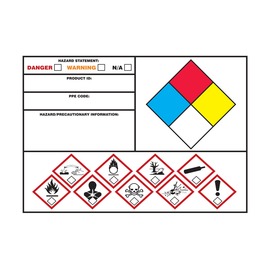 AccuformNMC™ 3 1/2" X 5" Red/Black/Yellow/Blue/Orange/White Poly HAZ-COM Label "HAZARD STATEMENT DANGER__WARNING__N/A__PRODUCT ID:___PPE CODE:___HAZARD/PRECAUTIONARY INFORMATION:___ (With Graphics)"