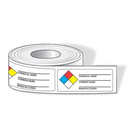 AccuformNMC™ 1 1/2" X 3 7/8" Red/Black/Yellow/Blue/White Poly NFPA Label "CHEMICAL NAME___ COMMON NAME___ MANUFACTURER___"