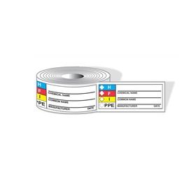 AccuformNMC™ 1 1/2" X 3 7/8''" Red/Black/Yellow/Blue/White Paper HMCIS Label "CHEMICAL NAME___COMMON NAME___MANUFACTURER___DATE___(With Graphic)"