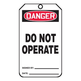 AccuformNMC™ 5 3/4" X 3 1/4" Black/Red/White HS-Laminate Safety Tag "DANGER DO NOT OPERATE SIGNED BY:___DATE:___/DANGER DO NOT REMOVE THIS TAG! REMARKS:___"