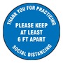 AccuformNMC™ 12" White/Blue Slip-Gard™ Vinyl Floor Marking Sign "THANK YOU FOR PRACTICING SOCIAL DISTANCING PLEASE KEEP AT LEAST 6 FT APART"