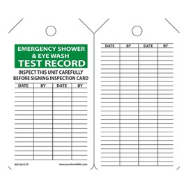 AccuformNMC™ 5 3/4" X 3 1/4" Black/Green/White PF-Cardstock Equipment Status Tag "EMERGENCY SHOWER & EYEWASH TEST RECORD INSPECT THIS UNIT CAREFULLY BEFORE SIGNING INSPECTION CARD"