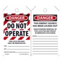 AccuformNMC™ 5 3/4" X 3 1/4" Red/Black/White PF-Cardstock Lockout/Tagout Tag "DANGER DO NOT OPERATE THIS LOCK/TAG MAY ONLY BE REMOVED BY: NAME:___DEPT:___EXPECTED COMPLETION:___/DANGER THIS ENERGY SOURCE HAS BEEN LOCKED OUT!..."