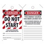 AccuformNMC™ 5 3/4" X 3 1/4" Red/Black/White PF-Cardstock Lockout/Tagout Tag "DANGER DO NOT START THIS LOCK/TAG MAY ONLY BE REMOVED BY: NAME:___DEPT:___EXPECTED COMPLETION:___/DANGER THIS ENERGY SOURCE HAS BEEN LOCKED OUT!..."