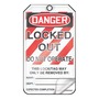 AccuformNMC™ 5 3/4" X 3 1/4" Black/Red/White HS-Laminate Lockout/Tagout Tag "DANGER LOCKED OUT DO NOT OPERATE THIS LOCK/TAG MAY ONLY BE REMOVED BY: NAME___DEPT.:___EXPECTED COMPLETION:___/DANGER THIS ENERGY SOURCE HAS BEEN LOCKED OUT!..."