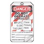 AccuformNMC™ 5 3/4" X 3 1/4" Black/Red/White RP-Plastic Lockout/Tagout Tag "DANGER DO NOT OPERATE LOCKED OUT MY LIFE IS ON THE LINE (PLACE PICTURE HERE) THIS LOCK/TAG MAY ONLY BE REMOVED BY: NAME___DEPT.:___EXPECTED COMPLETION:___..."