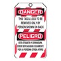 AccuformNMC™ 5 3/4" X 3 1/4" Red/Black/White Cardstock Lockout/Tagout Tag "DANGER THIS TAG & LOCK TO BE REMOVED ONLY BY PERSON SHOWN ON BACK/DANGER EQUIPMENT LOCKED OUT BY___DATE___(Spanish Bilingual)"