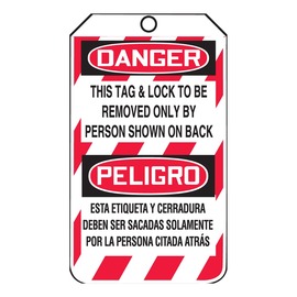 AccuformNMC™ 5 3/4" X 3 1/4" Black/Red/White RP-Plastic Lockout/Tagout Tag "DANGER THIS TAG & LOCK TO BE REMOVED ONLY BY PERSON SHOWN ON BACK/DANGER EQUIPMENT LOCKED OUT BY___DATE___(Spanish Bilingual)"