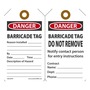 AccuformNMC™ 5 3/4" X 3 1/4" Black/Red/White RP-Plastic Barricade Tag "DANGER BARRICADE TAG REASON INSTALLED___BY___DATE___TIME___DESCRIPTION OF HAZARD___..."