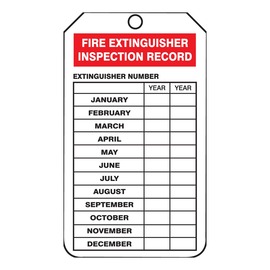 AccuformNMC™ 4 1/4" X 2 1/8" Black/Red/White RP-Plastic Fire Inspection Tag "FIRE EXTINGUISHER INSPECTION RECORD"