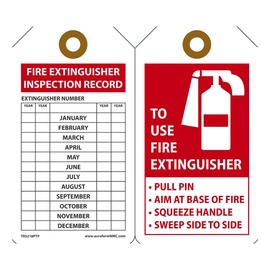 AccuformNMC™ 5 3/4" X 3 1/4" Black/Red/White RP-Plastic Fire Inspection Tag "TO USE FIRE EXTINGUISHER PULL PIN AIM AT BASE OF FIRE SQUEEZE HANDLE SWEEP SIDE TO SIDE"