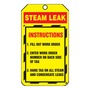 AccuformNMC™ 5 3/4" X 3 1/4" Black/Red/Yellow RP-Plastic Inspection And Status Record Tag "STEAM LEAK INSTRUCTIONS 1. FILL OUT WORK ORDER 2. ENTER WORK ORDER NUMBER ON BACK SIDE OF TAG 3. HANG TAG ON ALL STEAM AND CONDENSATE LEAKS…"
