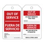 AccuformNMC™ 5 3/4" X 3 1/4" Black/Red/White PF-Cardstock Lockout/Tagout Tag "OUT OF SERVICE SIGNED BY:___DATE:___/OUT OF SERVICE DO NOT REMOVE THIS TAG! REMARKS___ (Spanish Bilingual)"